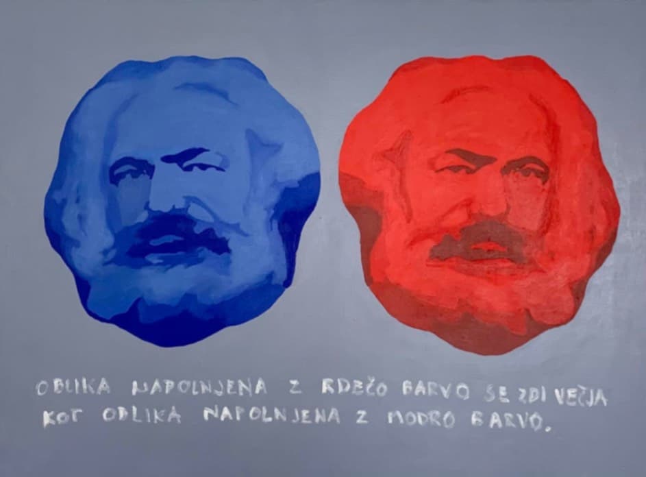 Oblika napolnjena z rdečo barvo, se zdi večja kot oblika, napolnjena z modro.