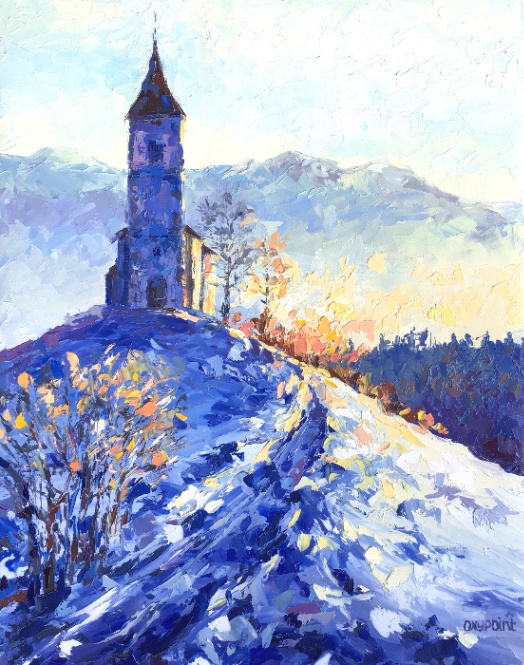 "First snow. The Church of St. Primož and Felicijan, Jamnik, Slovenia"